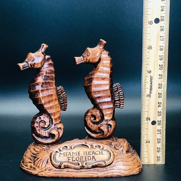 70s Treasure Craft Miami Seahorse Salt Pepper Shaker Stand Set Beach Party - Picture 10 of 10